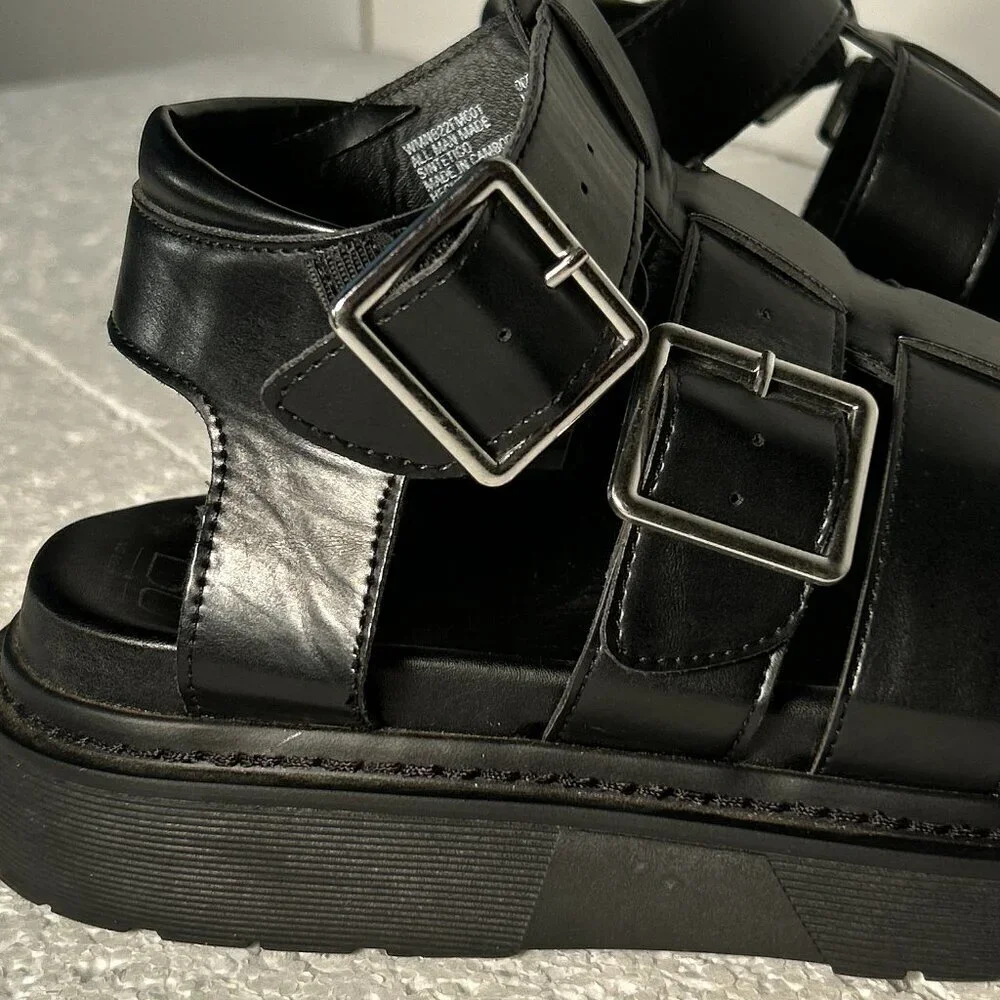 No Boundaries NWOT SZ 9 Black Caged Platform Sandal Comfort Boho Y2K Edgy